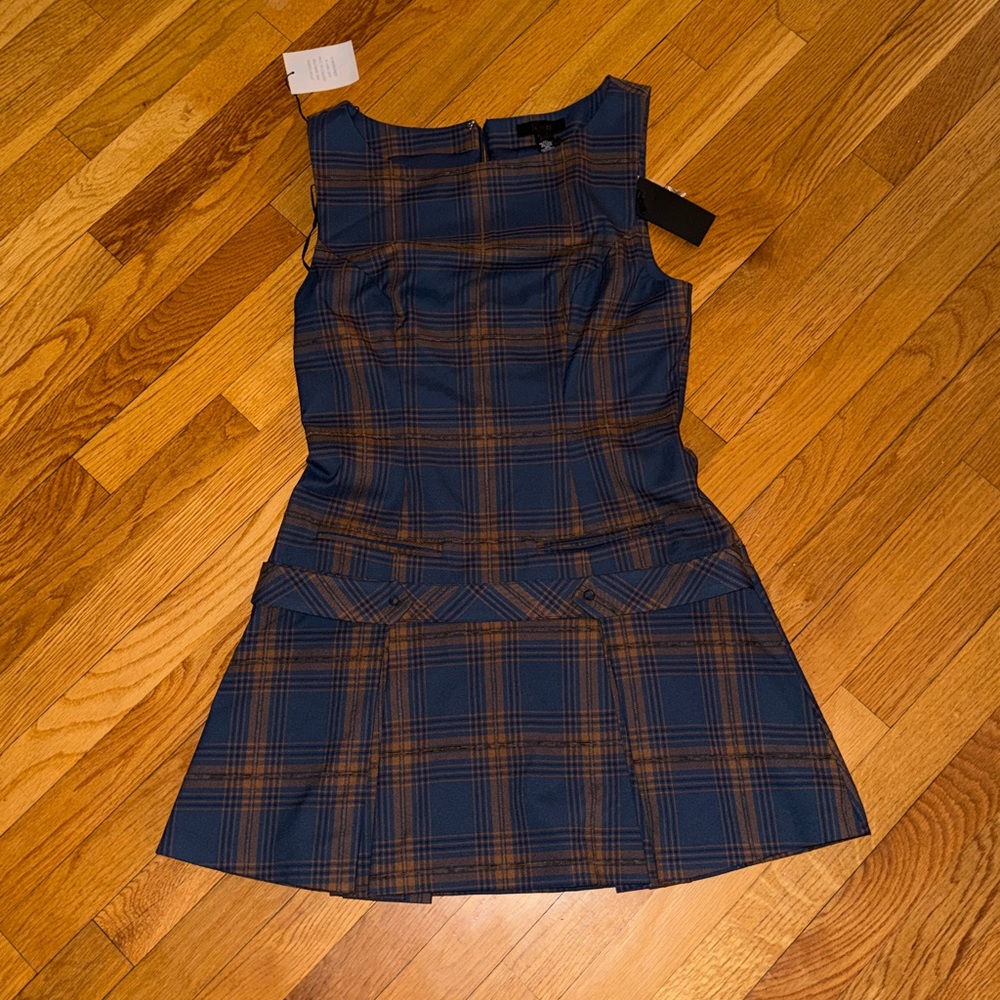 Hours Navy Brown Plaid Dress Sz. M